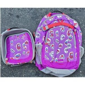 Lands End Kids Backpack & Lunch Box Set Purple‎ School Novelty Print Vintage NOS